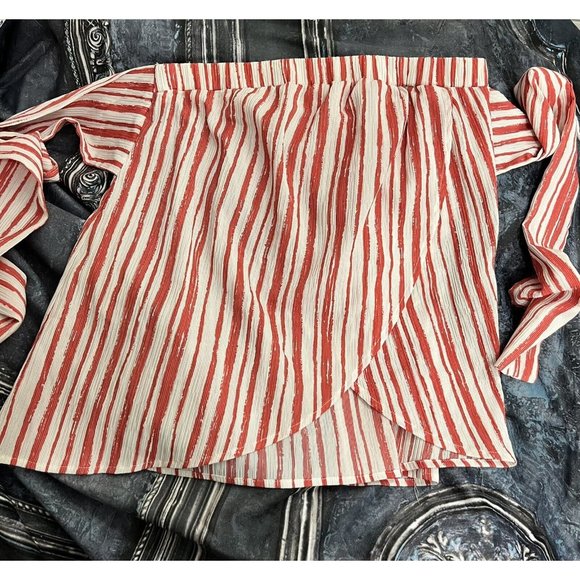 womens wrap around skirt size small by L’ATISTE. red/white pinstripe - Picture 10 of 11
